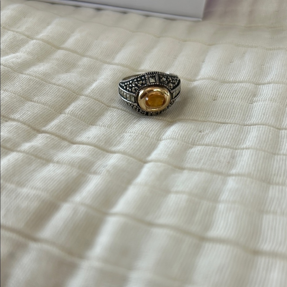 Marcasite sterling Silver Ring with citrine Gemstone